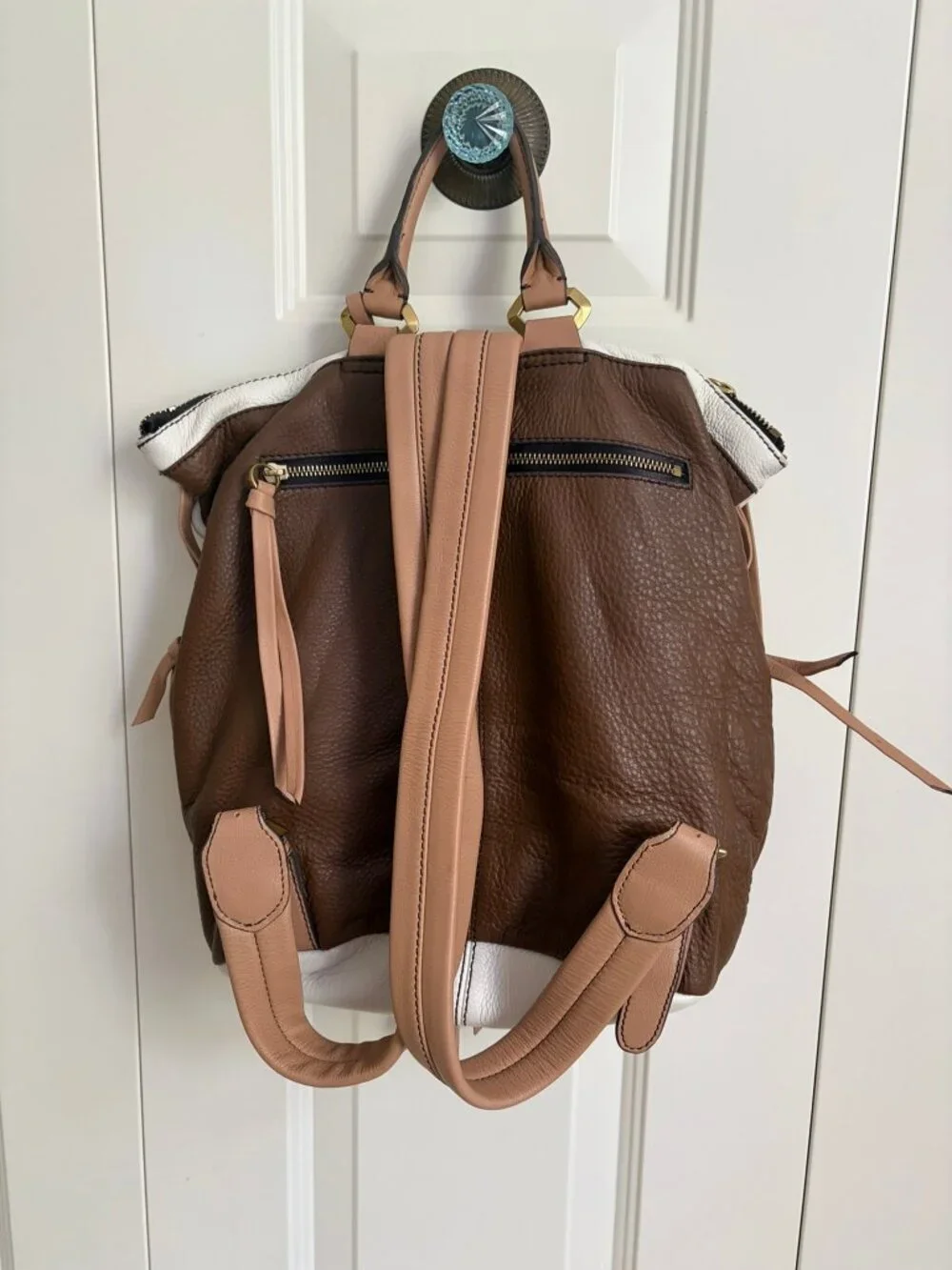 orYANY Holly Color Blocked Cream and Brown Leather Backpack NWOT